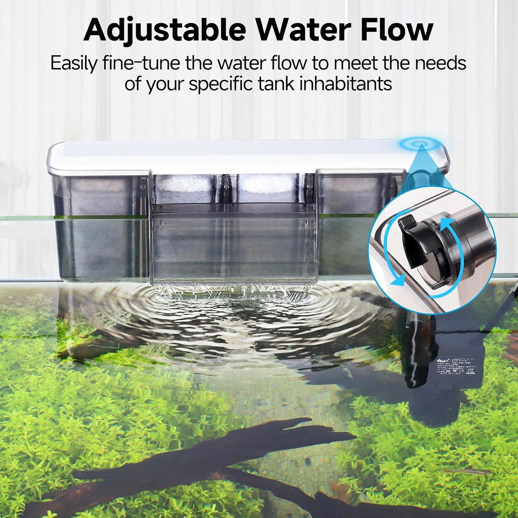 Quiet Hang on Back Aquarium Filter for 30-50 Gallon,Adjustable Flow | Auto Start Fish Tank Filters, Powerful