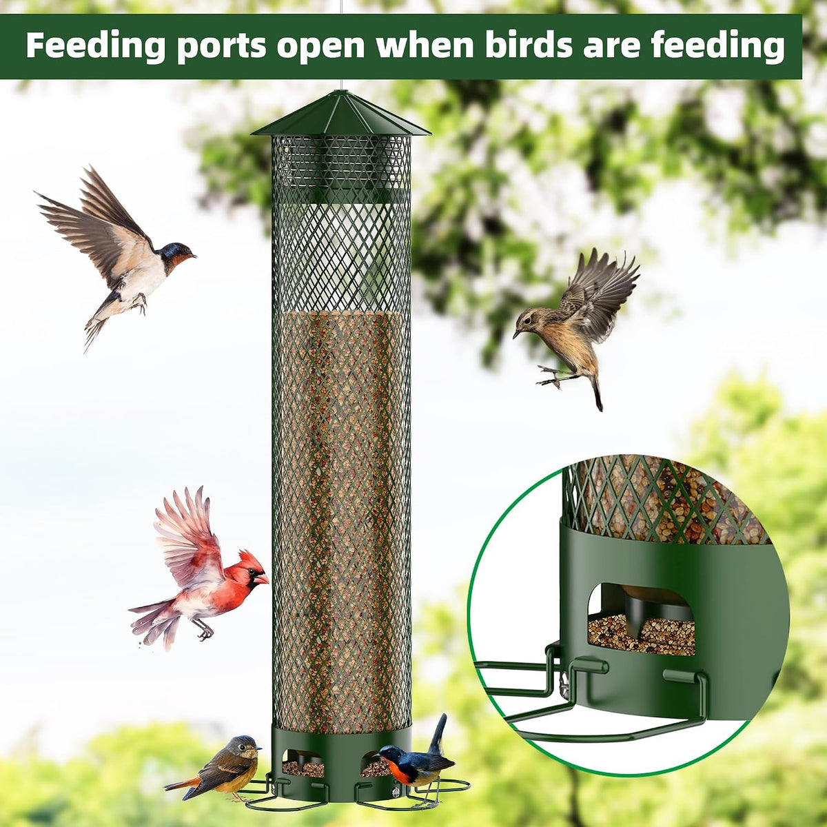 Metal Squirrel Proof Bird Feeders for Outdoors Hanging 5.5LB Lager Capacity