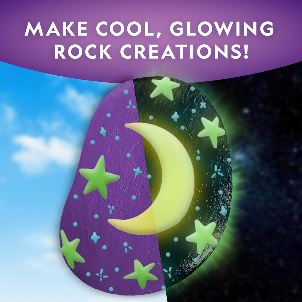 National Geographic Glow-in-the-Dark Rock Painting Craft Kit for Kids | 15 River Rocks, 15 Paint Colors, Glow Paints