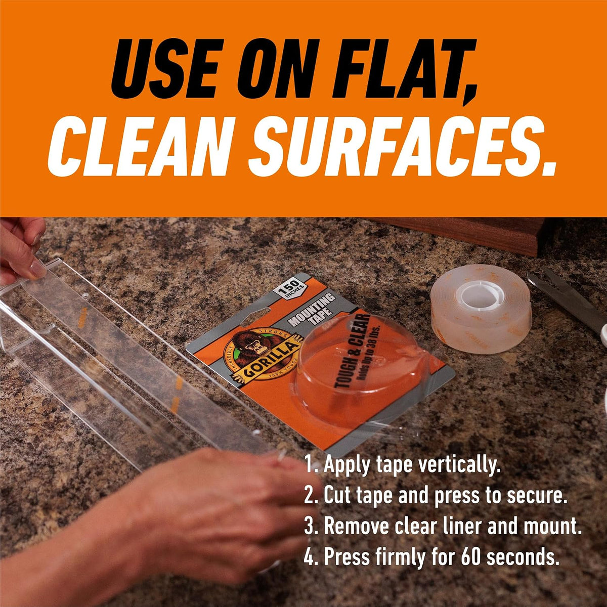 Invisible Hold Mounting Tape, 1" x 150", Clear, 4-Pack