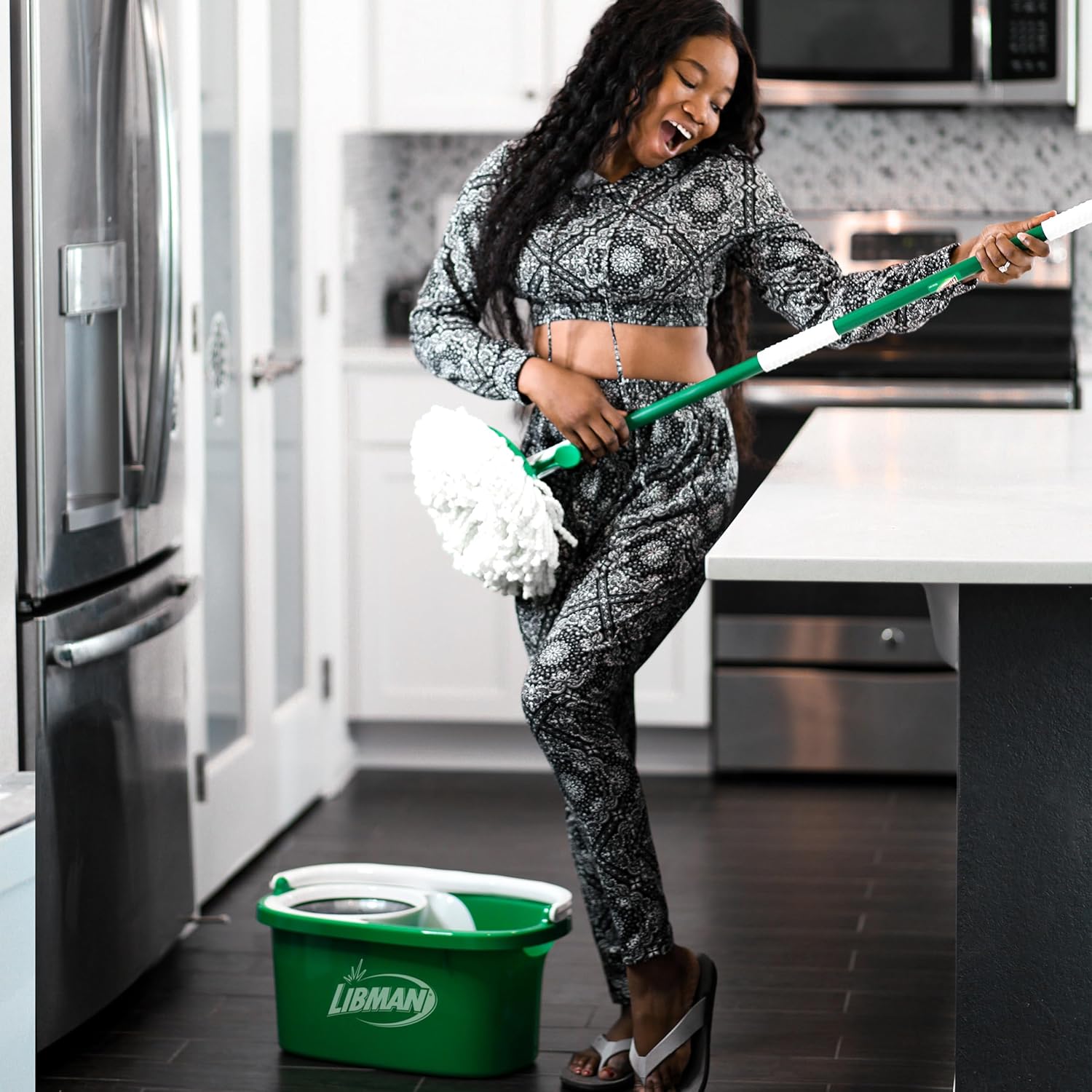 Libman Tornado Spin Mop System and 1 Refill, Mop and Bucket with Wringer Set for Hardwood Floor Cleaning, 2 Total