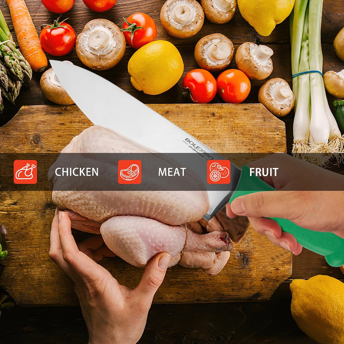 10" Professional Chef Knife, High Carbon Steel, Ergonomic (Green)