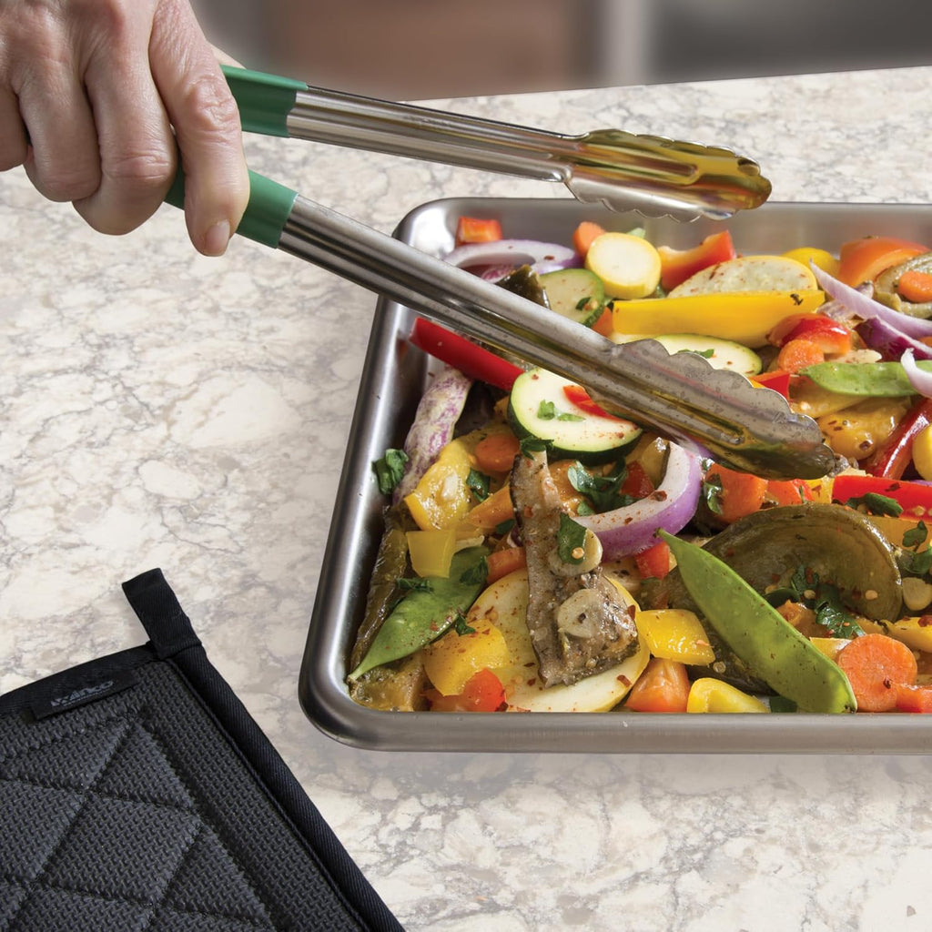 12" Red Serving Tongs with Non-Slip Grip