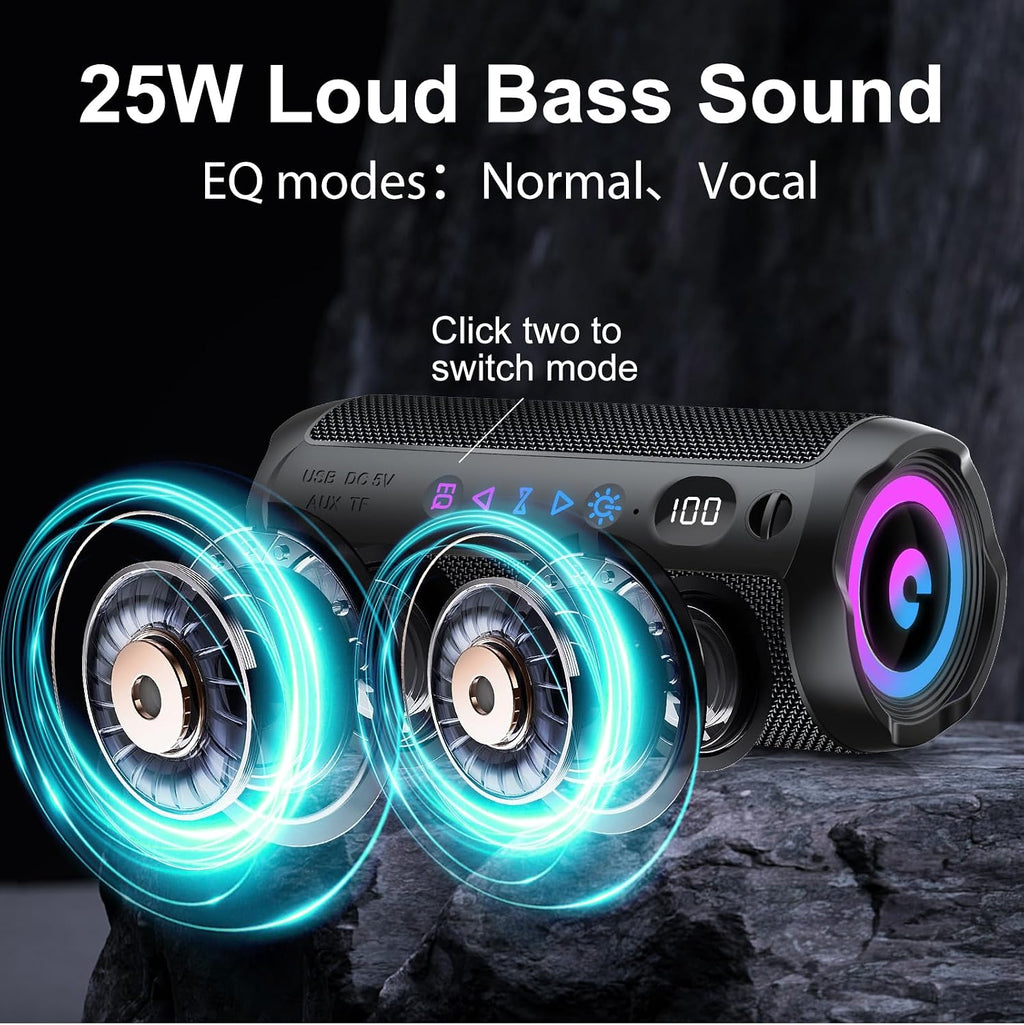 Portable Bluetooth Speaker, Bluetooth 5.4 Speaker, Dual Speaker with LED Display, Deep Bass,25H Playtime, Colorful
