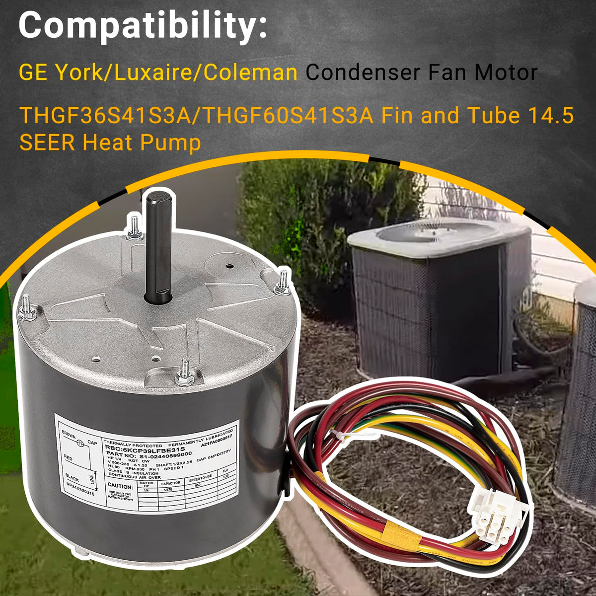 F48AA68A50 Condensing Fan Motor, 1/4 Hp 230 Volt 850 RPM