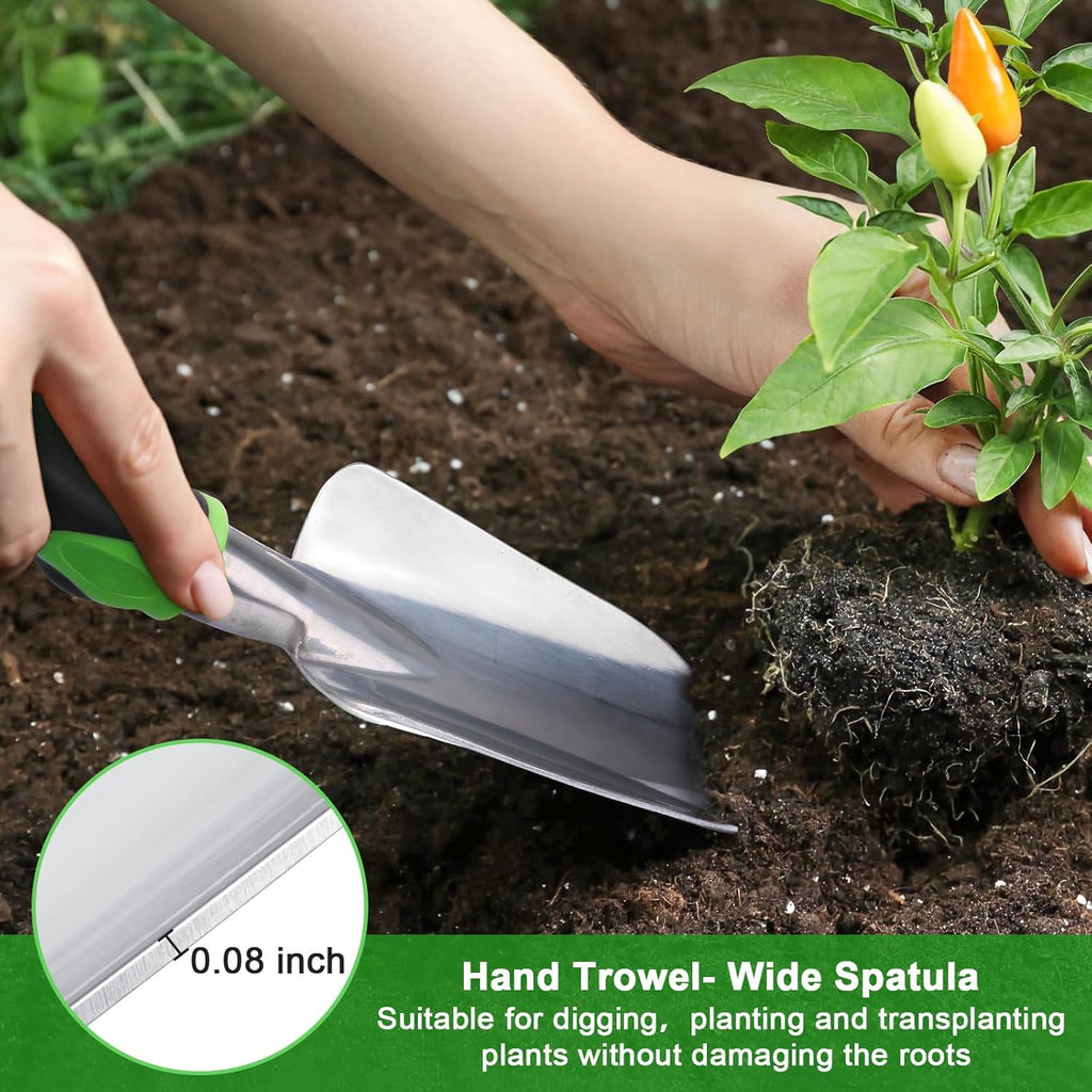 Garden Tools Set, 3 Pack Heavy Duty Gardening Tools Set Include Garden Shovel, Transplant Trowel and Hand Rake with