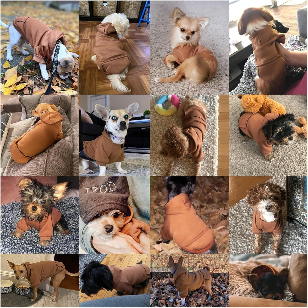 Soft Dog Hoodies for Small Dogs, Fleece Puppy Sweatshirt with Pockets, Warm Winter Cold Weather Coats for Pet Cat