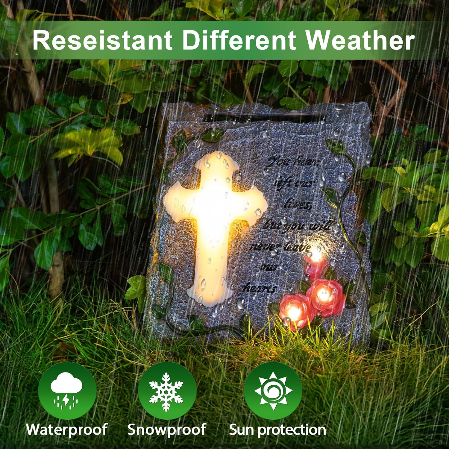 Cross Solar Lights Outdoor Garden Memorial Stepping Stone, IP65 Waterproof is Used for Walls or Lawns, A Touching