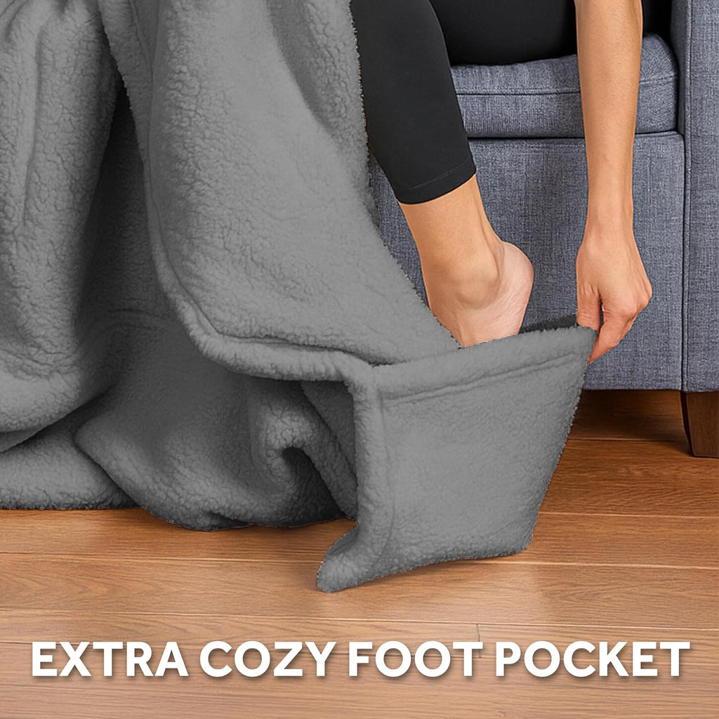 Royal Sherpa Foot Pocket Heated Throw Electric Blanket, 50" x 60", 4 Heat Settings, 4-Hour Auto Shut-Off, Warming