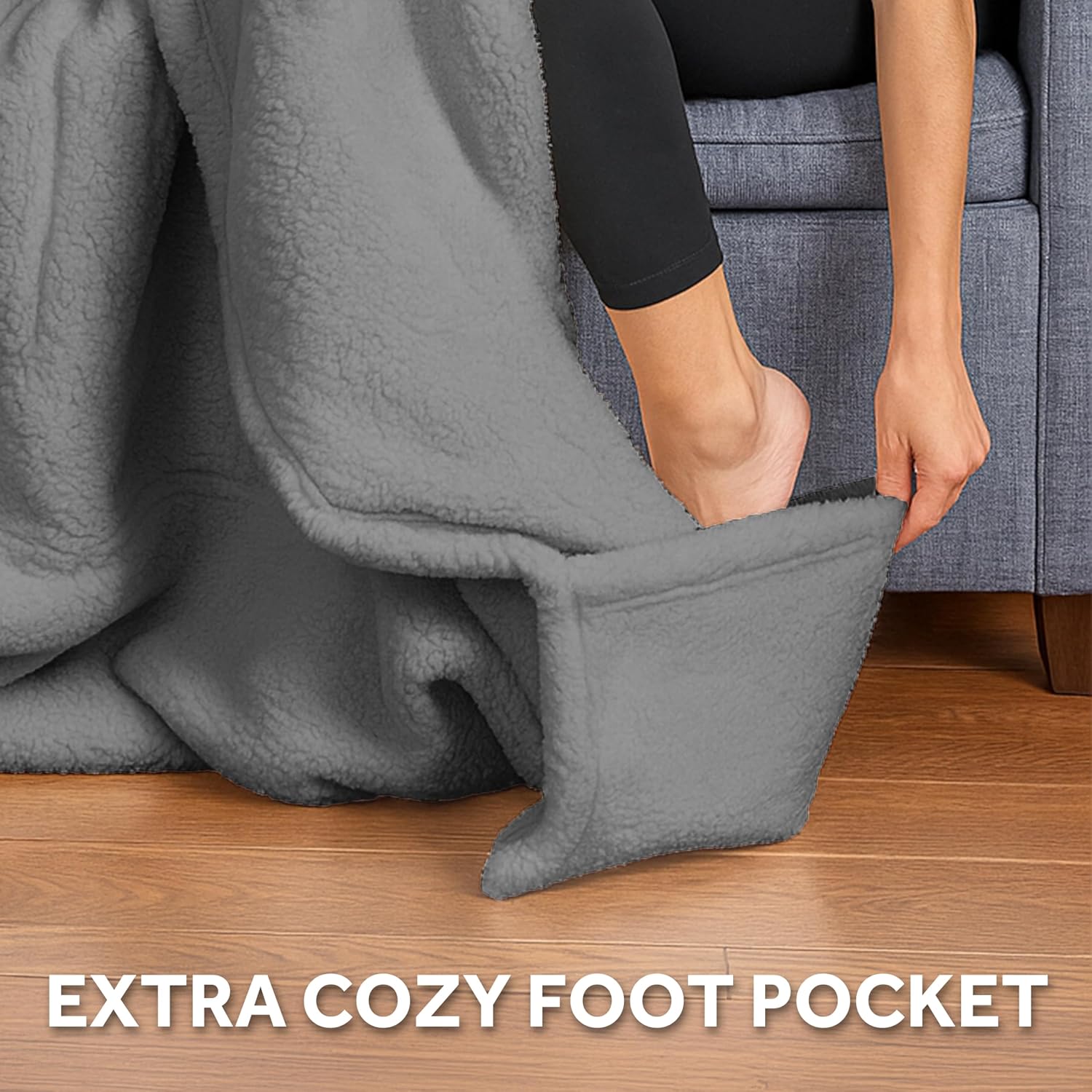 Royal Sherpa Foot Pocket Heated Throw Electric Blanket, 50" x 60", 4 Heat Settings, 4-Hour Auto Shut-Off, Warming