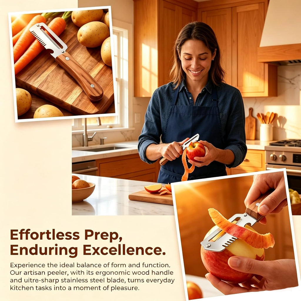 Multi-Functional Vegetable Peeler, 3 in 1 Multi Functional Wooden Handle Peeler and Bottle Opener,Kitchen Gadgets