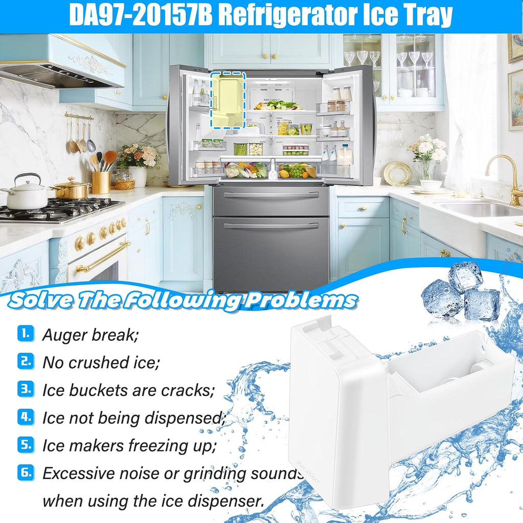 Upgraded DA97-20157B Ice Bucket DA97-20157A Tray Ice Assembly RF24R7201SR RF24R7201SG RF22R7351SR Ice Maker Compatible with Samsung Ice Maker Bucket Ice Containe Refrigerator Ice Tray Ice Bin Parts