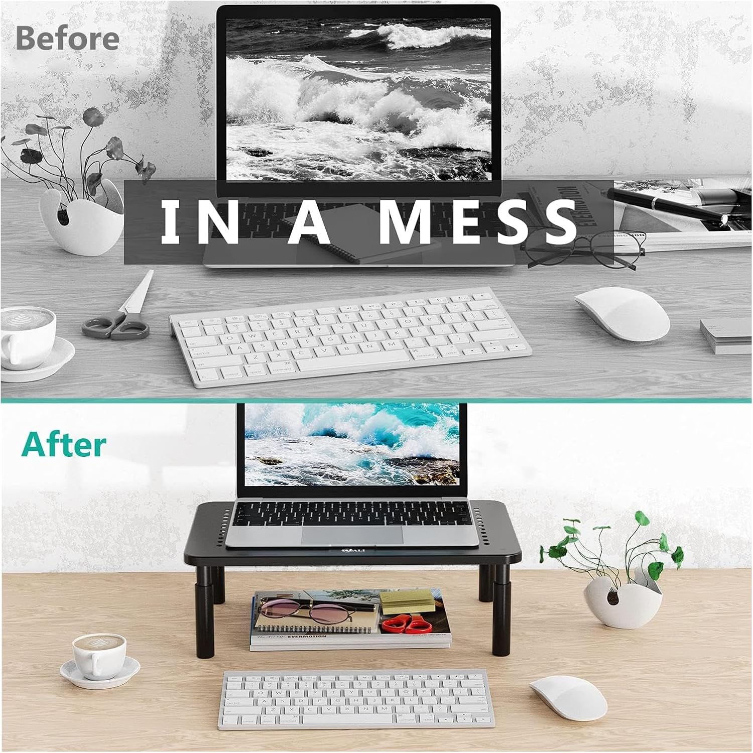 Computer Monitor Stand for Desk, Adjustable Laptop Riser, Desk Monitor Stand Underneath Storage for Office, Home