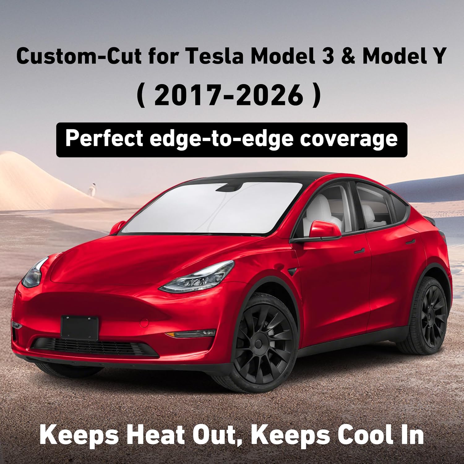 Windshield Sun Shade Compatible for Tesla Model 3 & Model Y Juniper 2017-2024 2025 2026, Sun Visor for EV Front