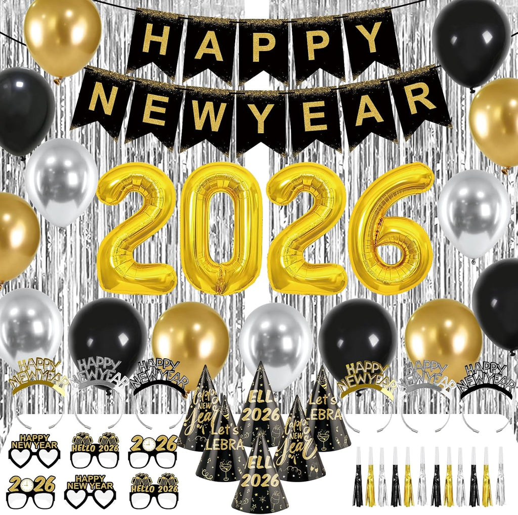 New Years Eve Party Supplies 2026 New Years Decorations Happy New Year Banner 2026 Balloons Hats Glasses Tiaras