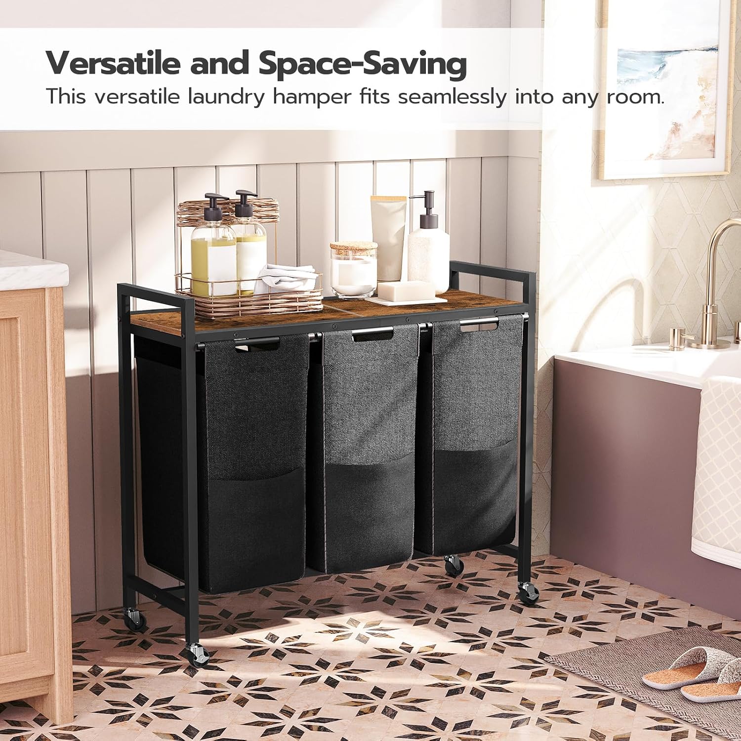 Laundry Sorter 3 Section, Laundry Hamper with Wheels, 3 × 11.5 Gal (43.5 L), Rolling Laundry Basket, Pull-Out and
