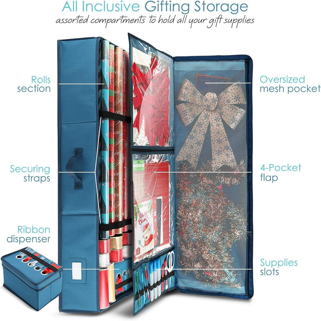 Christmas Tree Storage Bag 7.5 ft, Wrapping Paper Storage Organizer Container & Large Christmas Ornament Storage Box