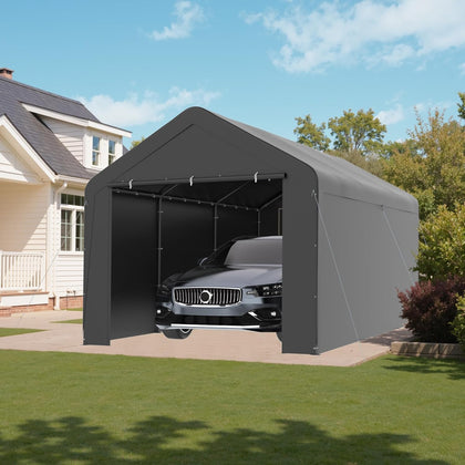 10x20 Carport Heavy Duty Portable Garage Shelter w/Sidewalls | Metal Car Canopy Tent, UV-Resistant & Weatherproof Top