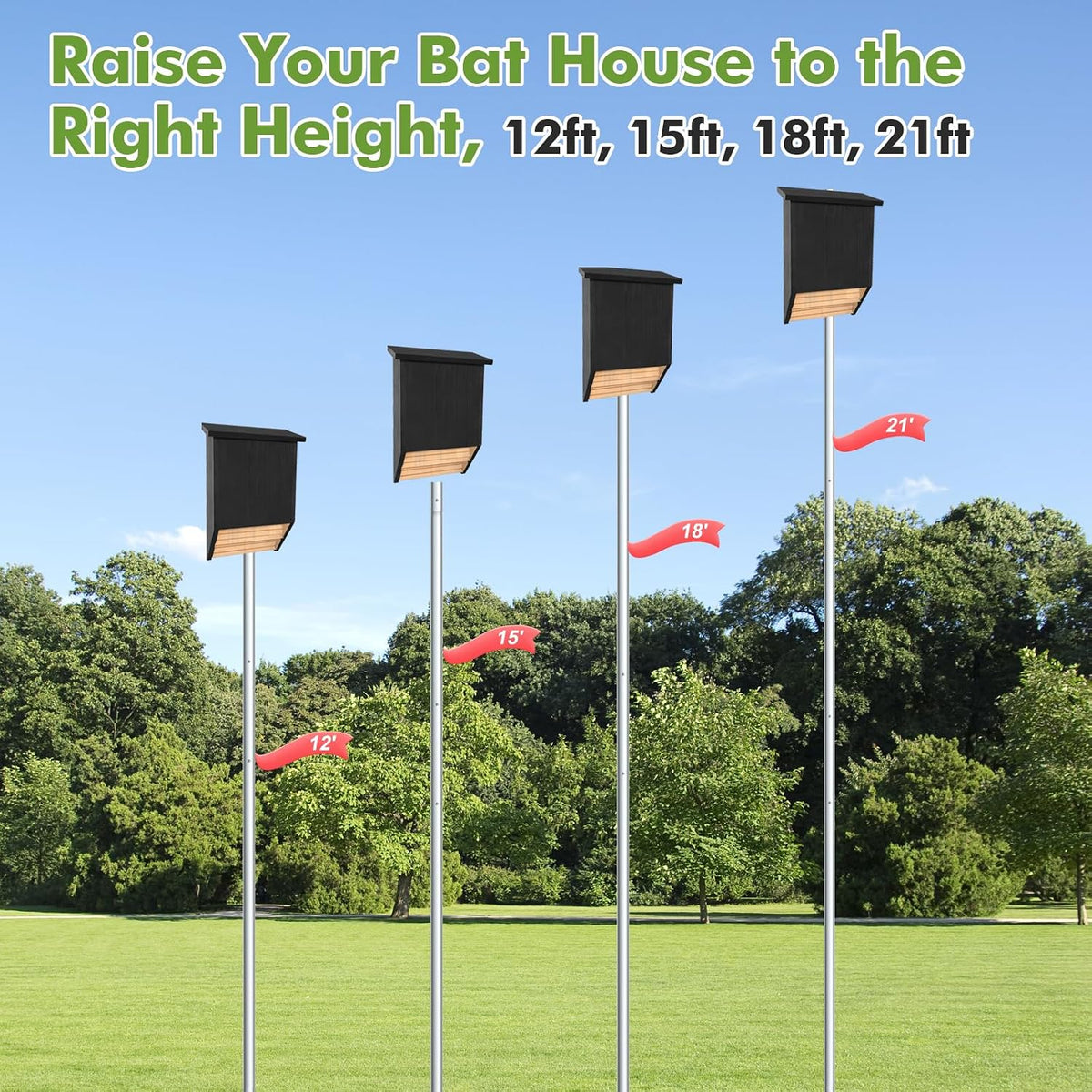 21' Aluminum Bat House Pole, Telescoping Purple Martin House Pole, 7-Section Design with 8-Hole Ground Socket for