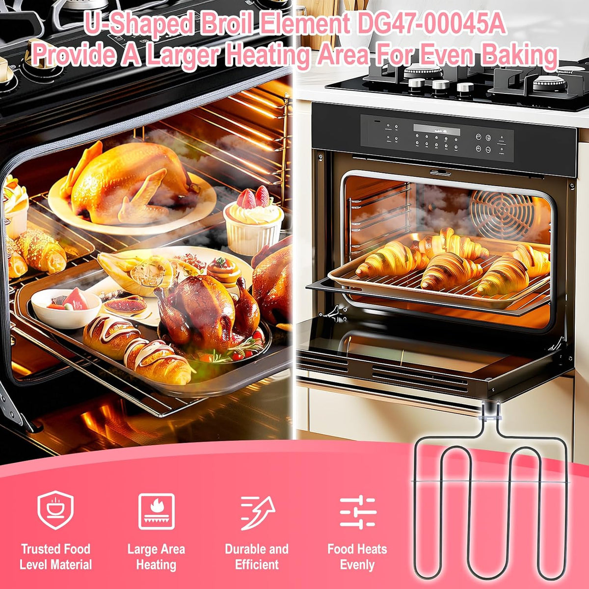 LXun Upgraded DG47-00045A Broil Element Compatible with Samsung Electric Freestanding Range Oven Part for Samsung DG47-00045A Oven Heating Element for samsung Oven Broiler Heater element NE594R0ABSR