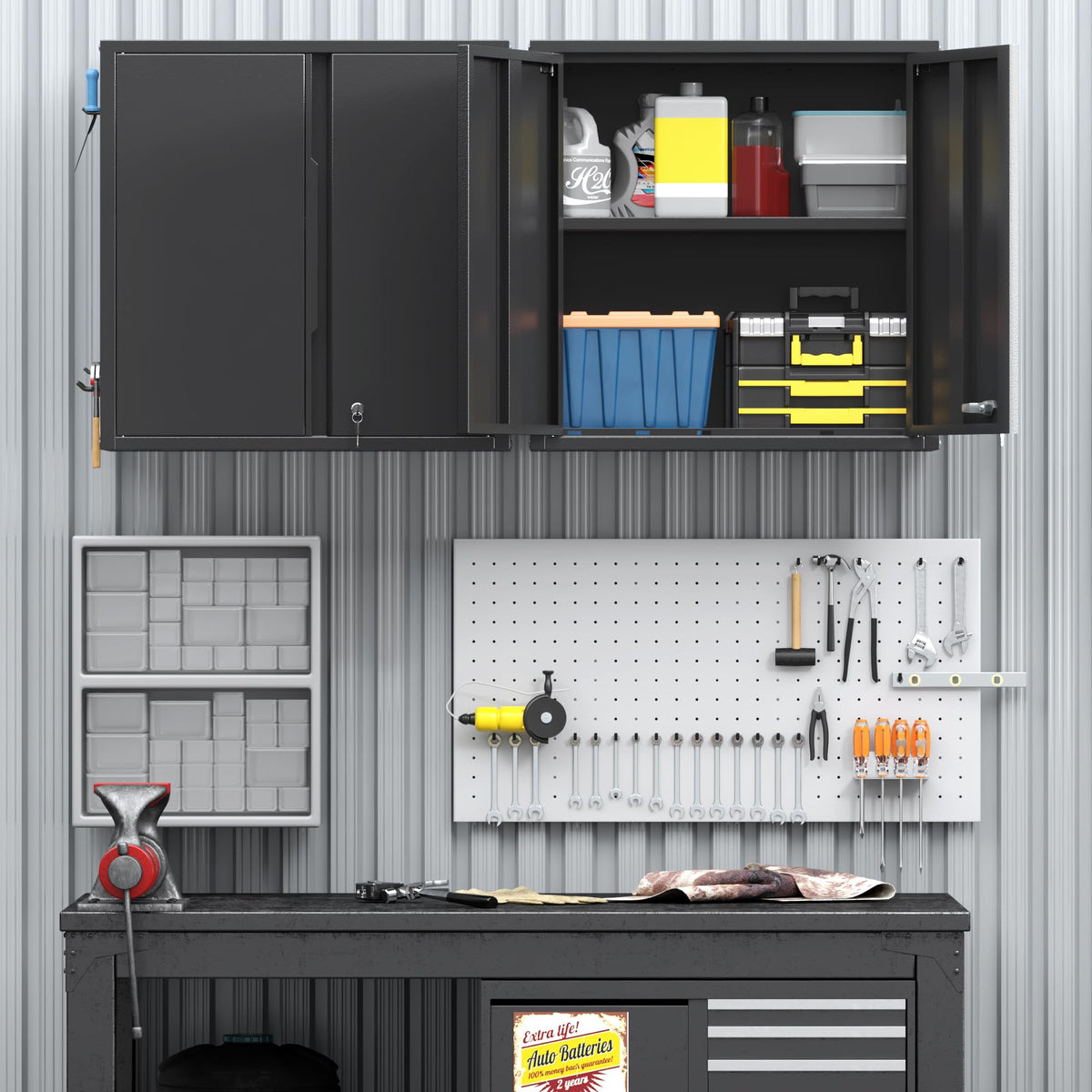 26" H Garage Wall Cabinet with Lockable Doors and Adjustable Shelf