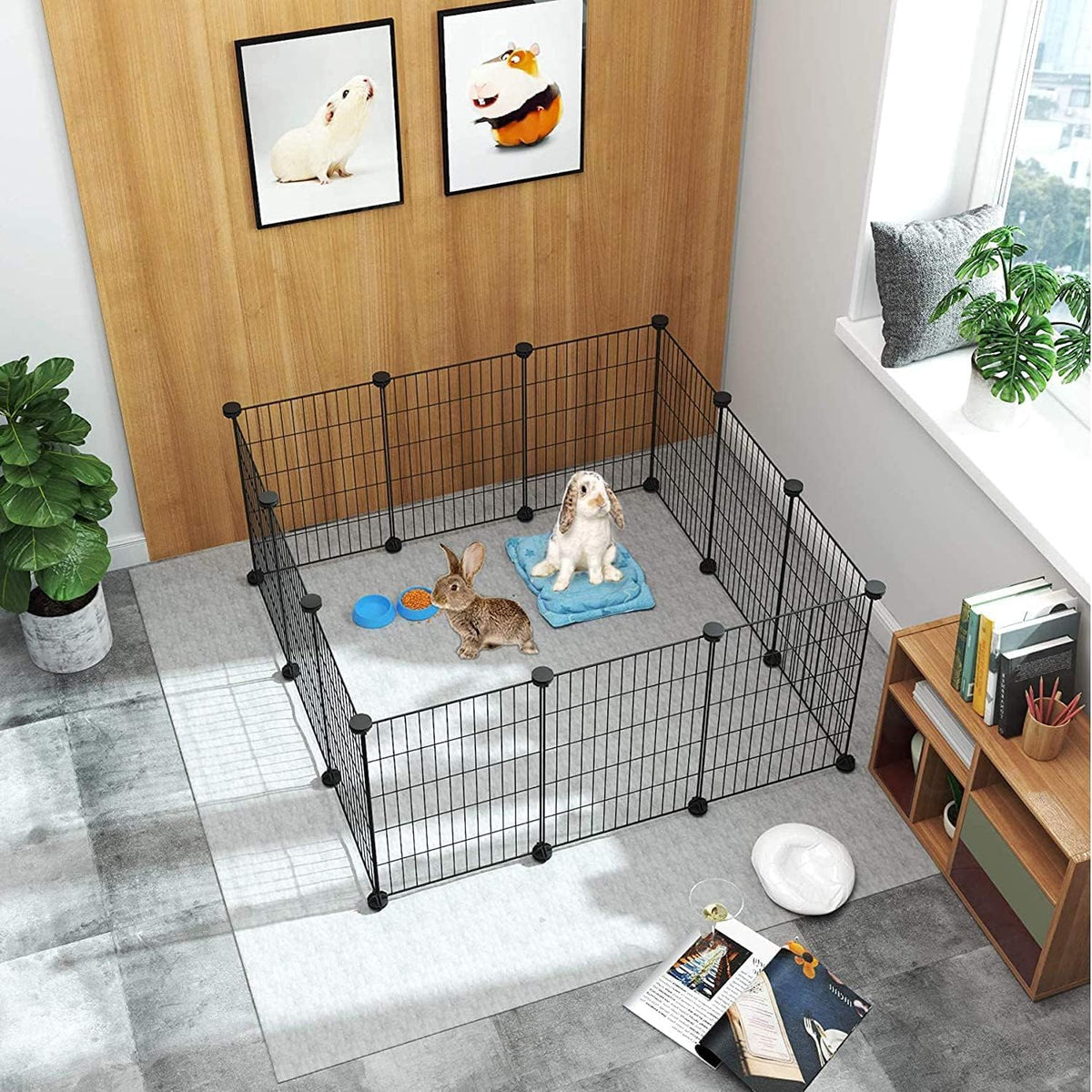 Pet Playpen, Small Animals Supplies, 12 Panels, 12" × 15" Black