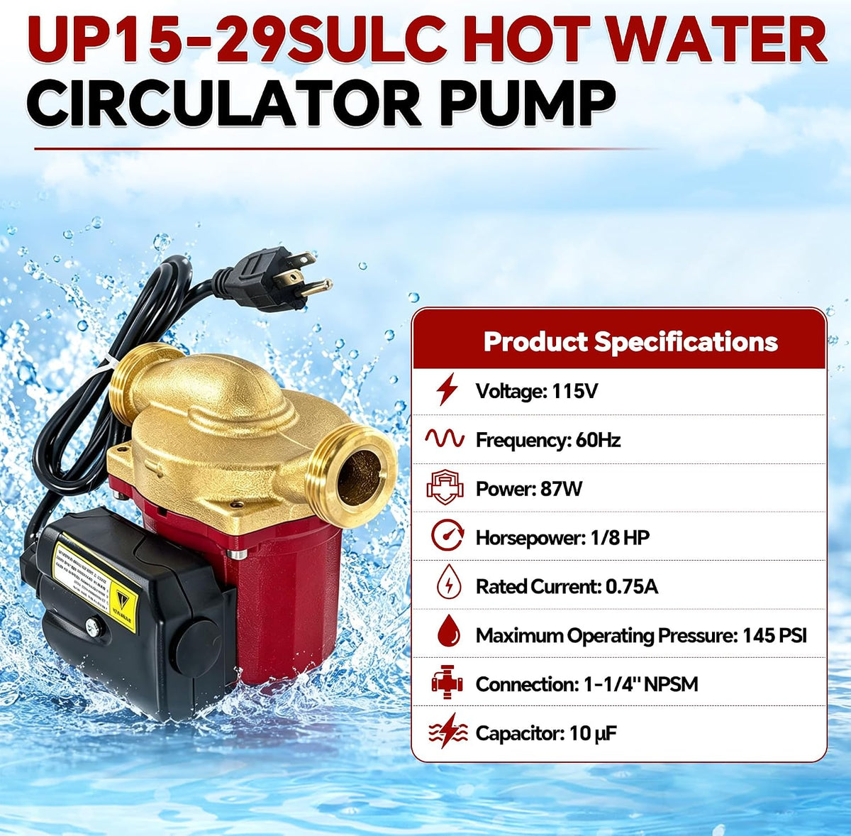 59896776 Hot Water Circulation Pump Compatible with Grundfos UP15-29SU/LC