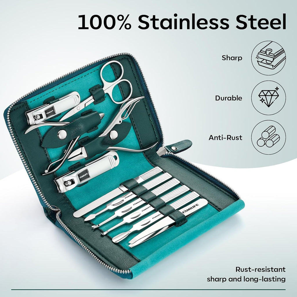 Stainless Steel Manicure Set 11-in-1 Professional Nail Clipper Kit