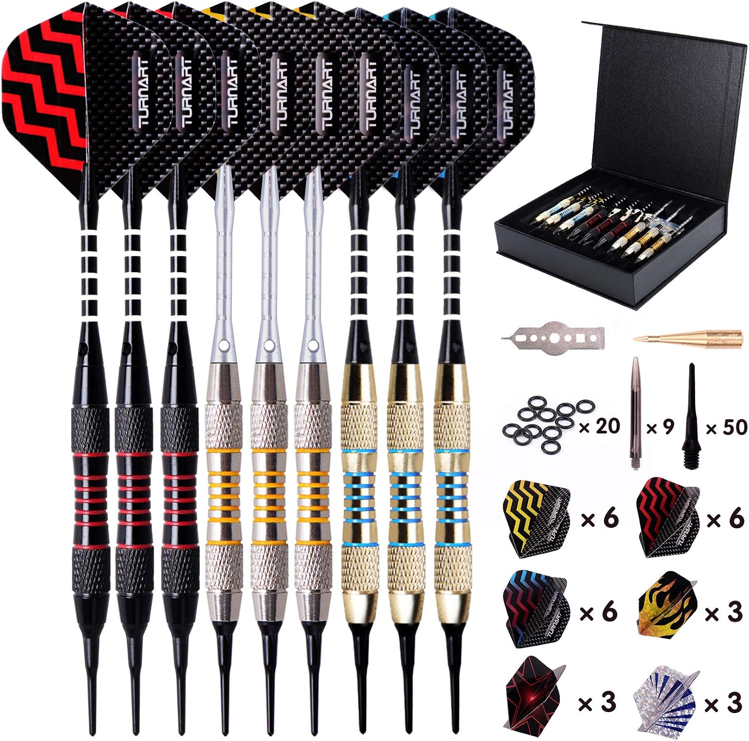Darts Plastic Tip 9 Pcs 18 Grams Professional Soft Tip | Darts Set for Electronic Dartboard with 50 Extra Tips 9