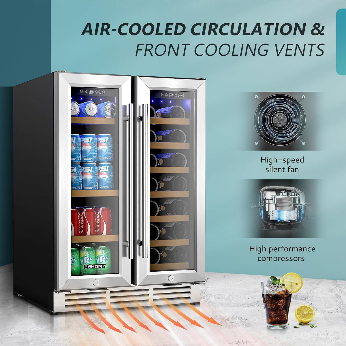 24 Inch Wine and Beverage Refrigerator, Dual Zone Wine Cooler