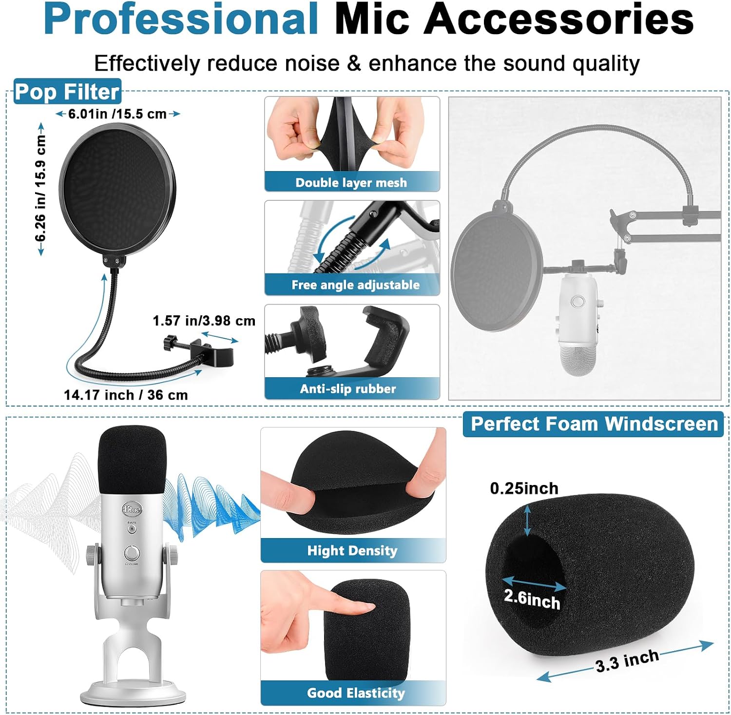 Microphone Stand for Blue Yeti Upgraded Mic Boom Arm Desk Mount for Hyperx Quadcast Blue Yeti Pro X Snowball with Top