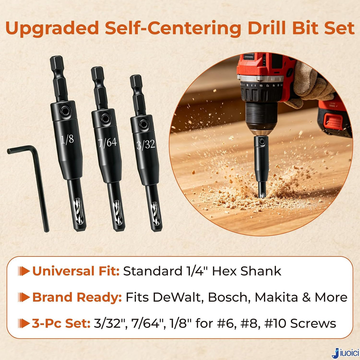 Upgraded Self-Centering Hinge Drill Bit, VIX Bit Set, High Speed Steel