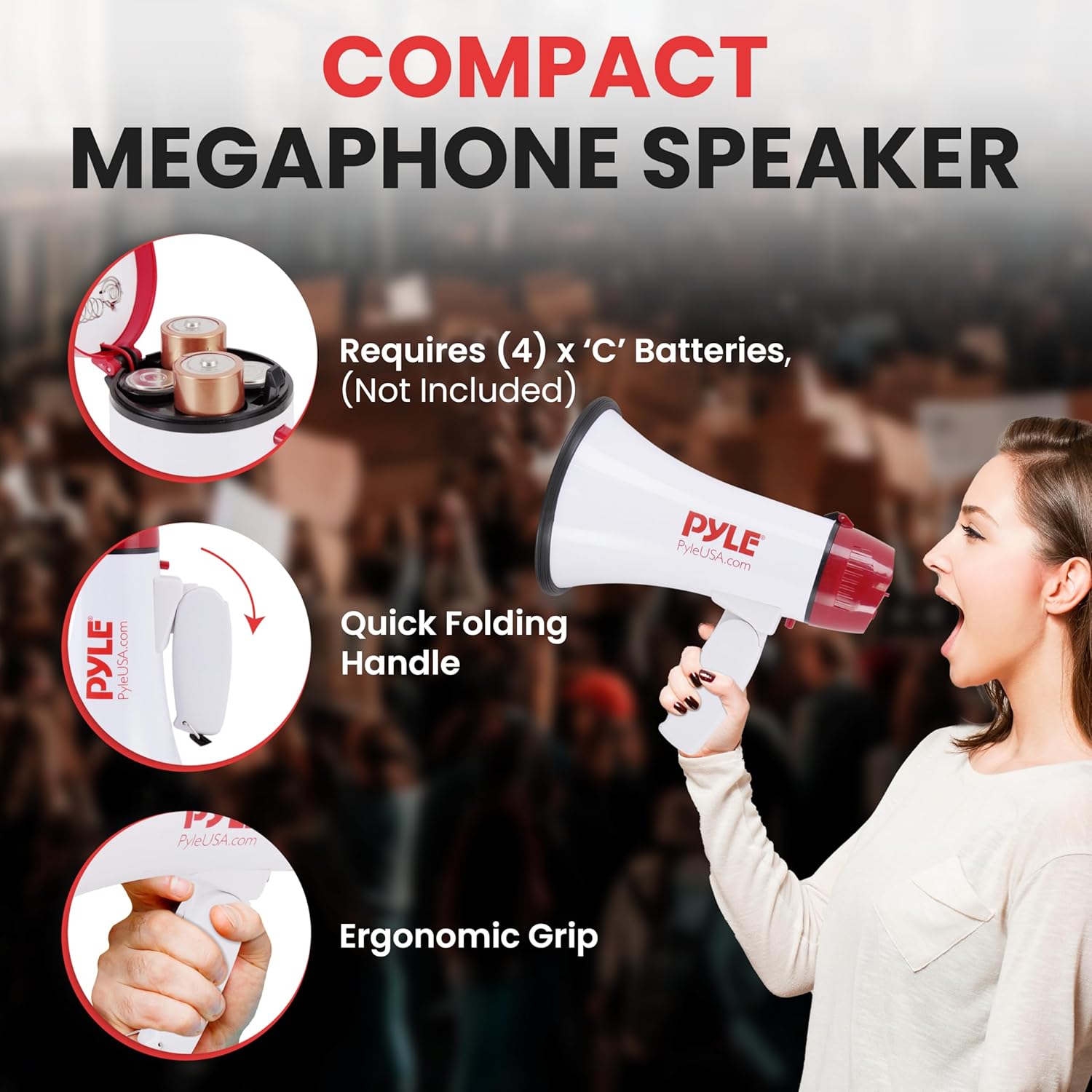 20W Megaphone Bullhorn - 5.4'' x 8.6'' Portable Megaphone, Projection Range 1000 Sq. Yards, Voice Talking & Siren