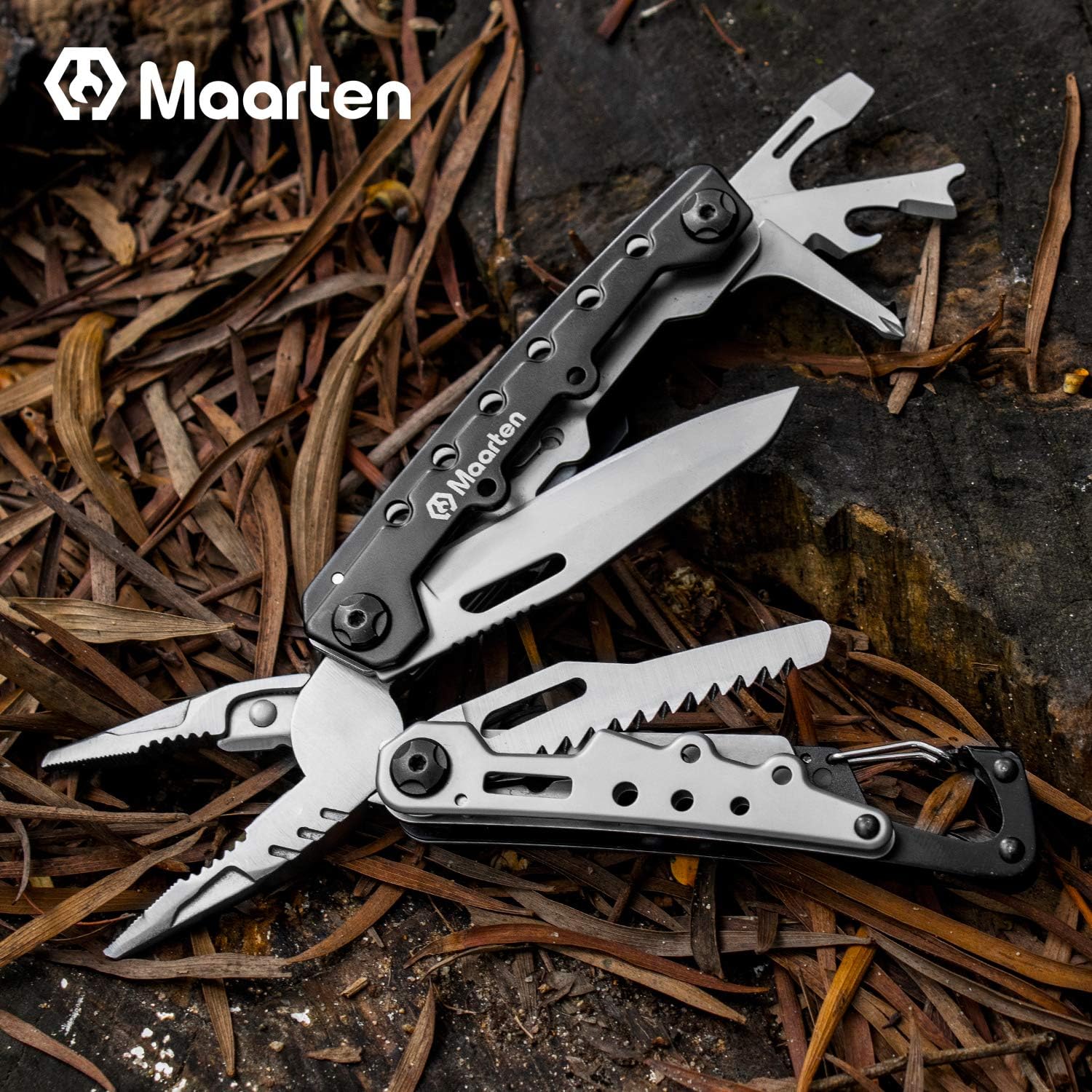 Lightweight Multitool Pliers, 11 in 1 Suspension Multi-Plier with Carabiner, Stainless Steel Portable Pocket Keychain