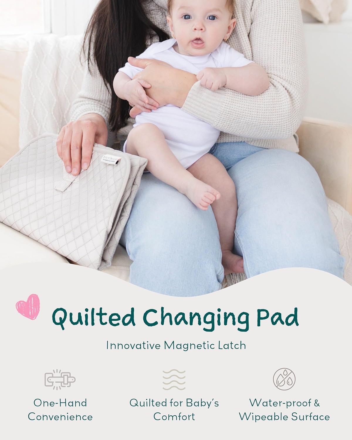 Diaper Changing Pad Portable, Baby Changing Mat with Magnetic Latches, Travel Pad for Diaper Bag, Baby Essentials