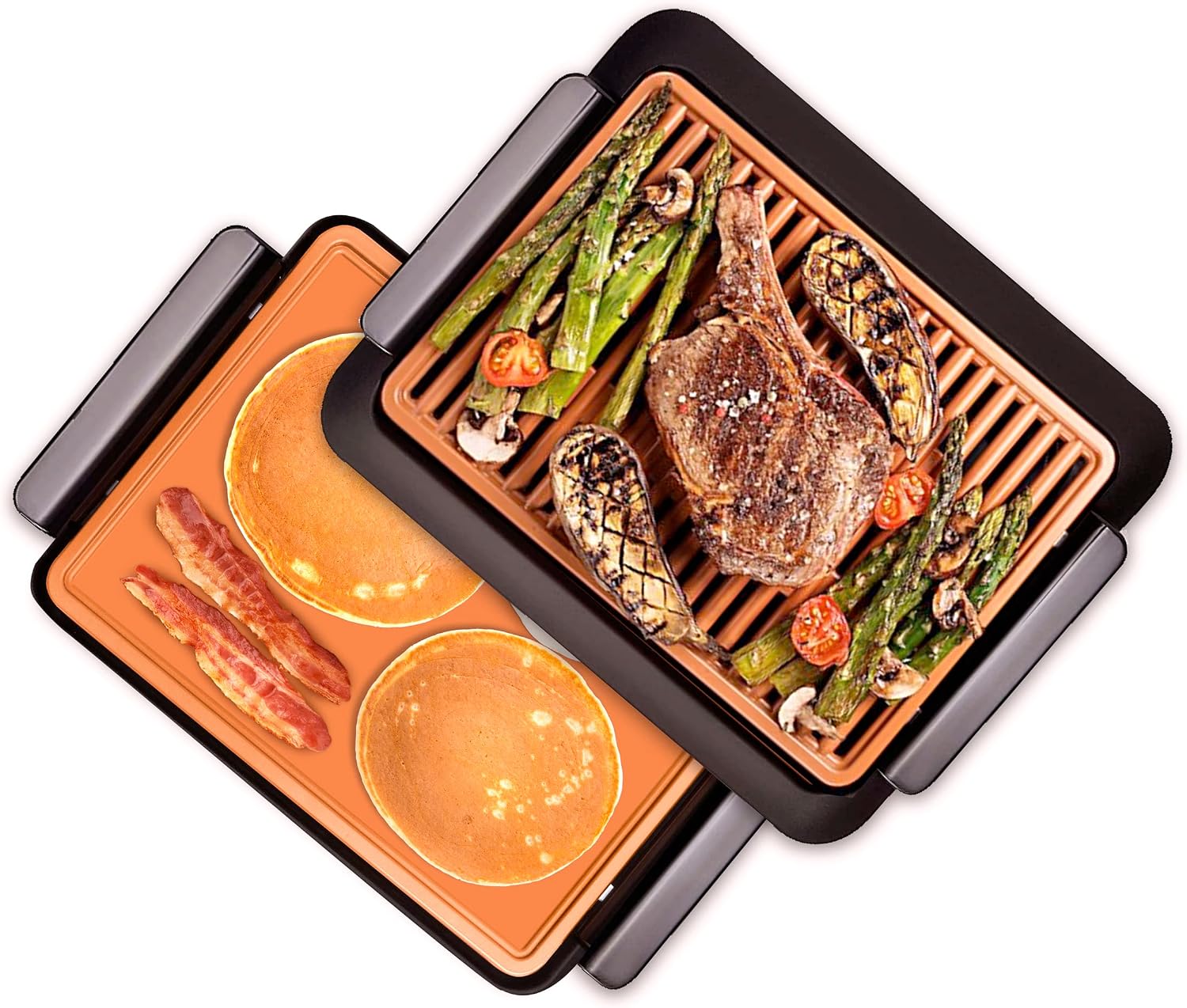 Smokeless Indoor Grill with Ceramic Coating & Adjustable Heating, Electric Removable Grill/Griddle Plate, Nonstick
