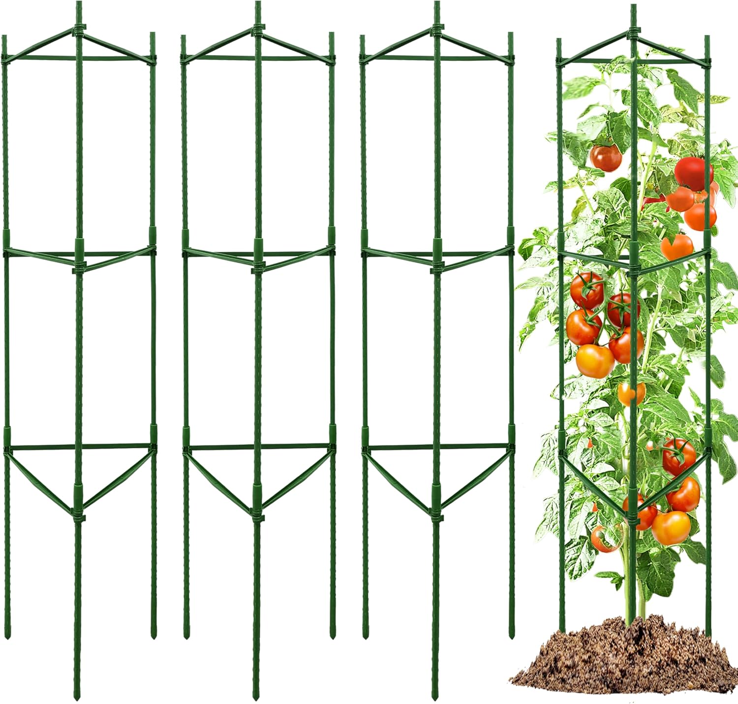 4-Pack 48-Inch Adjustable Tomato Cages, Heavy-Duty Metal Plant Support Trellis for Garden and Pots, DIY Tomato