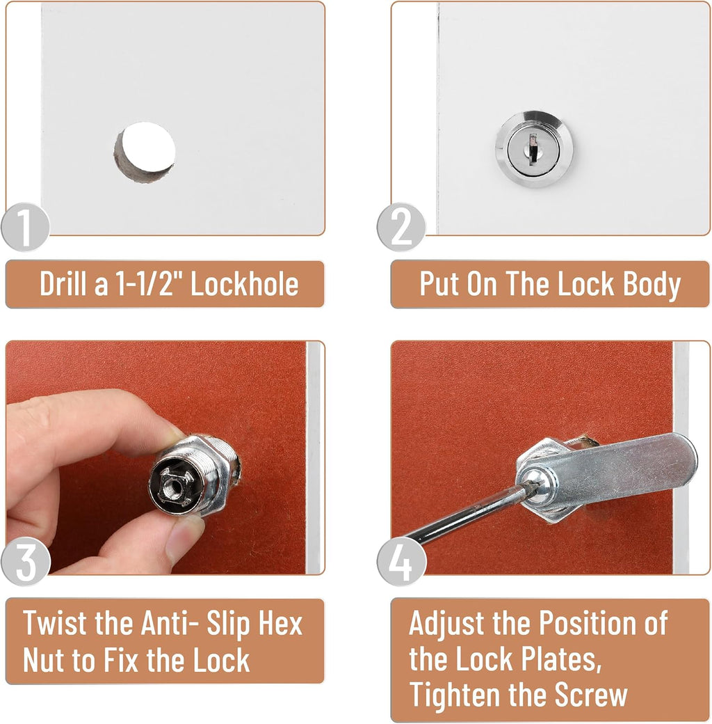 Bates- Cabinet Locks with Keys, 1-1/2", 2 Pack, Long Cam Locks for Cabinets Keyed Alike, File Cabinet Lock with Key
