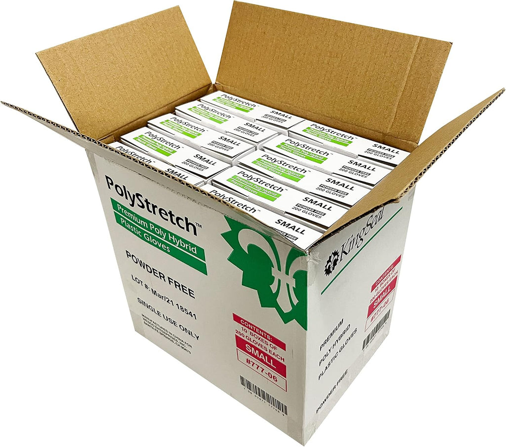 2000 Count PolyStretch TPE Poly Hybrid Disposable Gloves, Powder-Free, Vinyl Glove Substitute, Size Small - 10 Boxes