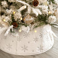 Faux Fur Christmas Tree Collar: Rustic White Luxury Plush Fur Christmas Tree Collars with Sliver Snowflake Sequins