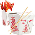 Durable 32 Oz Chinese Take Out Boxes. 25pk Food Containers With 25pk Sleeved and Separated Bamboo Chopsticks.