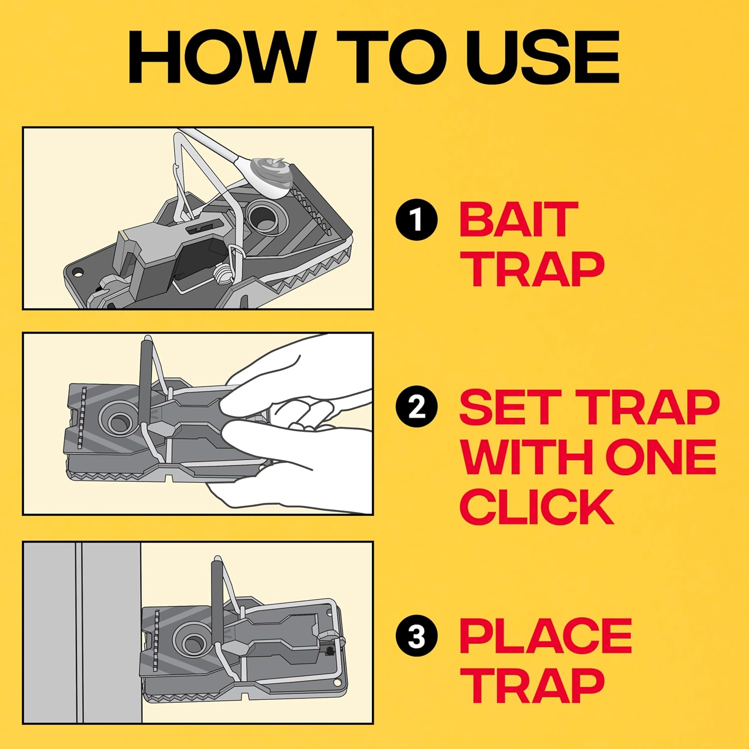 Power-Kill Mouse Traps, 6-Pack Humane Snap Traps | Indoor Mice Control, Reusable Easy Set Rodent Traps, Safe for Use