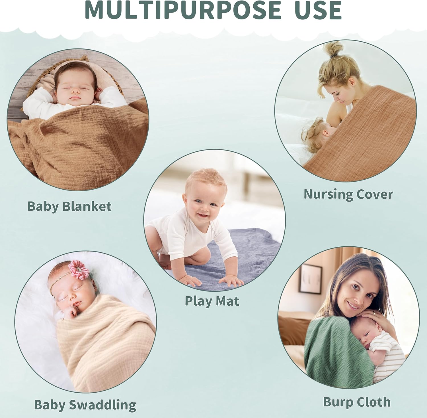 Muslin Swaddle Blankets for Newborn, 2 Pack Breathable Soft Receiving Blanket, Large 41 x 41 inches Swaddle Wrap