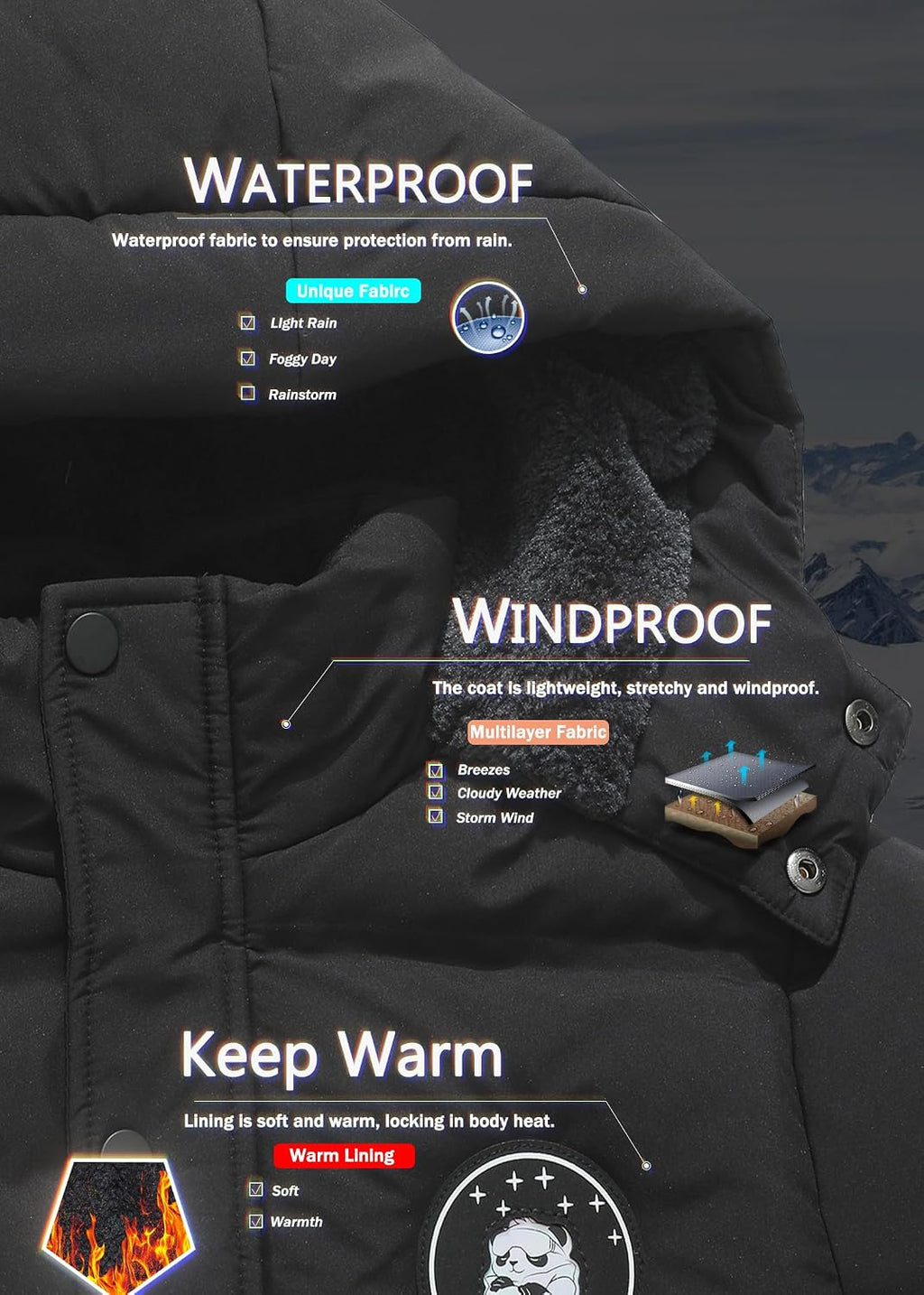 Kids Boy's Puffer Cotton Jacket | Warm Fleece Lined Down Coat Thick Hooded Waterproof Winter Coat