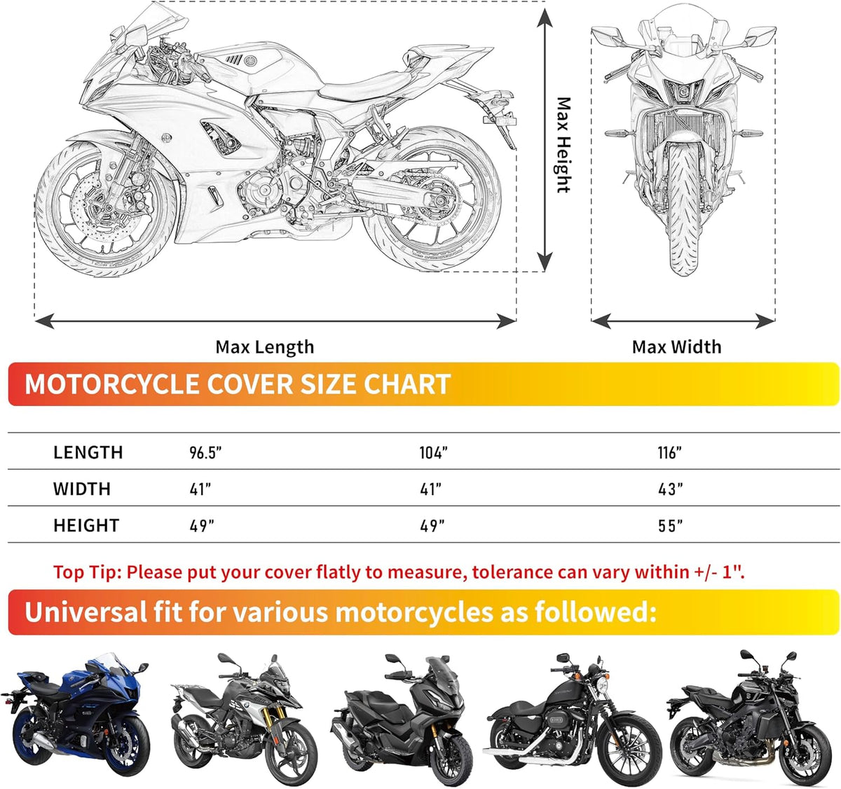 Motorcycle Cover Waterproof Outdoor for Harley 116" Motorbike Covers