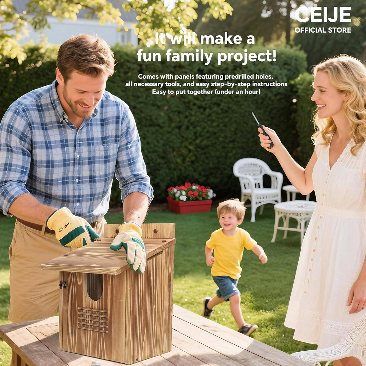 Owl Houses for Outdoors, Large Barn Owl Nesting Box, Durable Carbonized Wood for Natural Waterproofing, Assembly