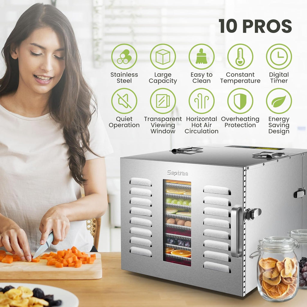 Commercial 10 Trays Food Dehydrator Machine for Jerky and Herbs Usable Area up to 24.65ft² and 194℉ Temperature 1000W