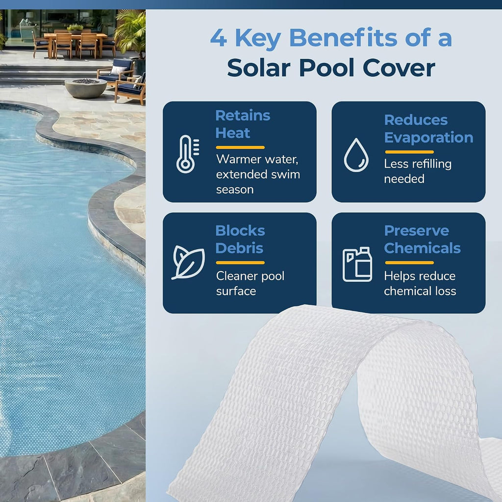 16x32-ft Rectangle Solar Pool Cover 12-Mil Clear – Solar Cover for Above Ground Pool & Inground Pool, Thermal Bubble