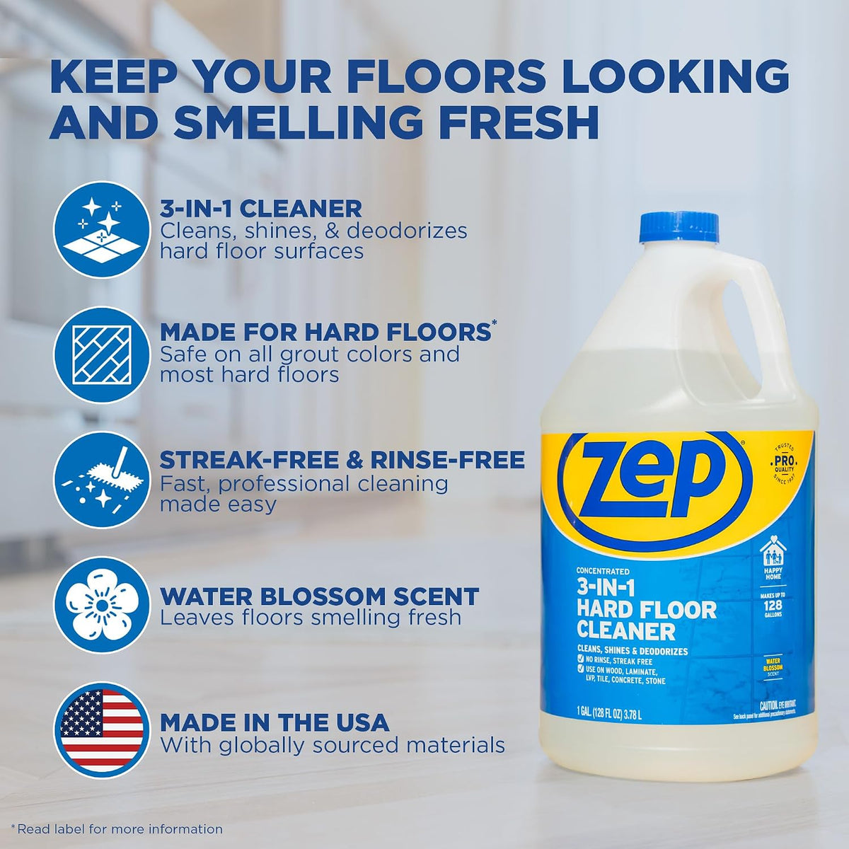 3-in-1 Hard Floor Cleaner, 1 Gallon Concentrate for LVP, Tile & Marble