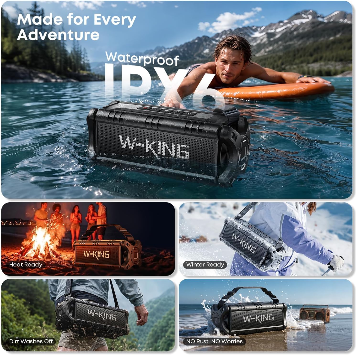 Bluetooth Speaker, 90W(Max) Loud IPX6 Waterproof Portable Speaker, 50W Deep Bass/40H/EQ/TF/AUX, 105dB Rugged Large